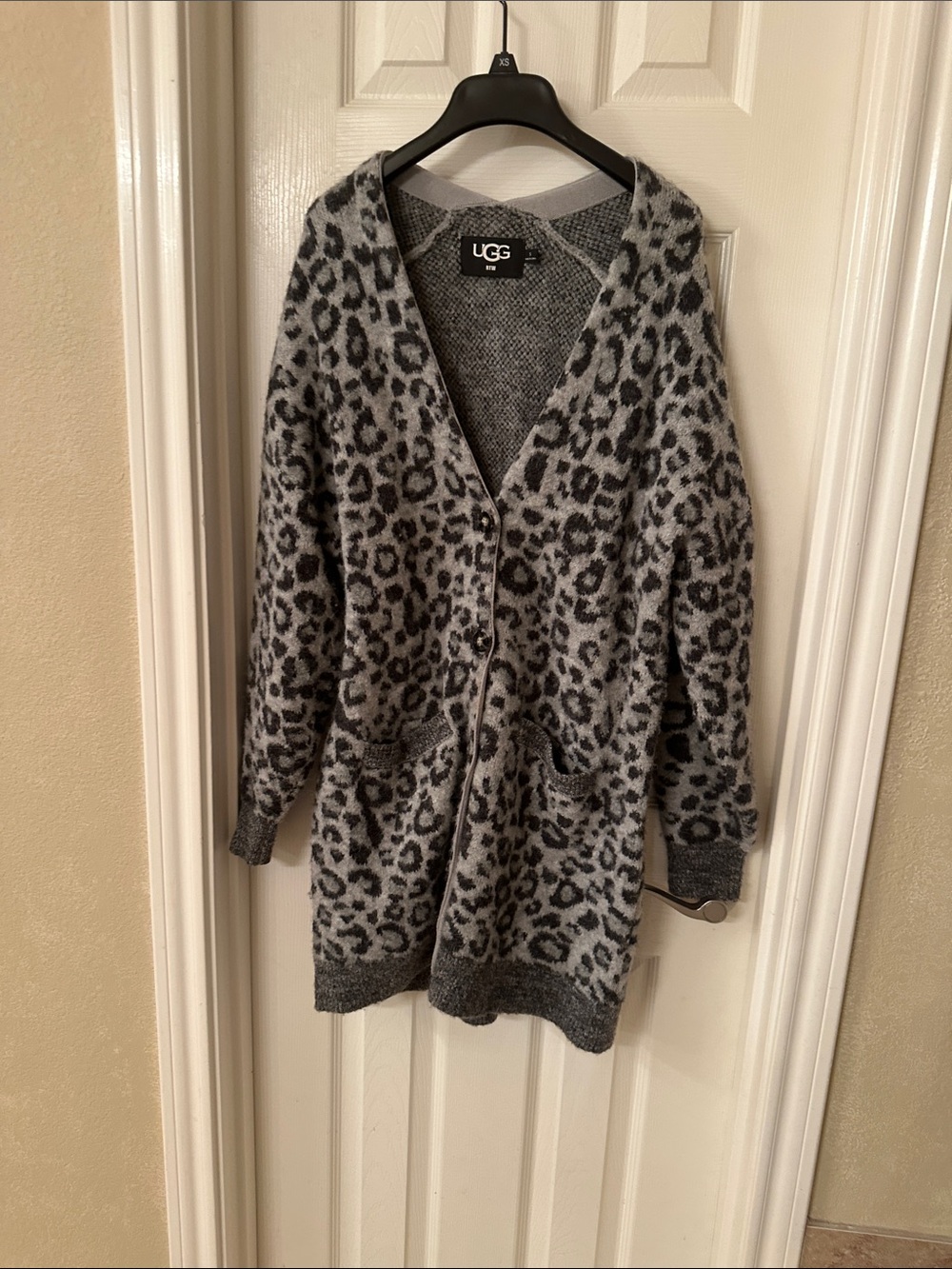 UGG Gray Leopard-Print Button Cardigan